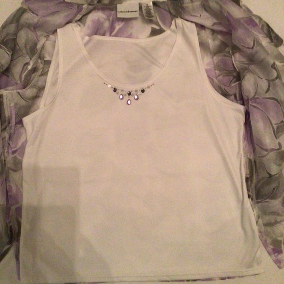 Alfred Dunner - Purple, gray and white blouse with white tank top - Picture 3 of 7